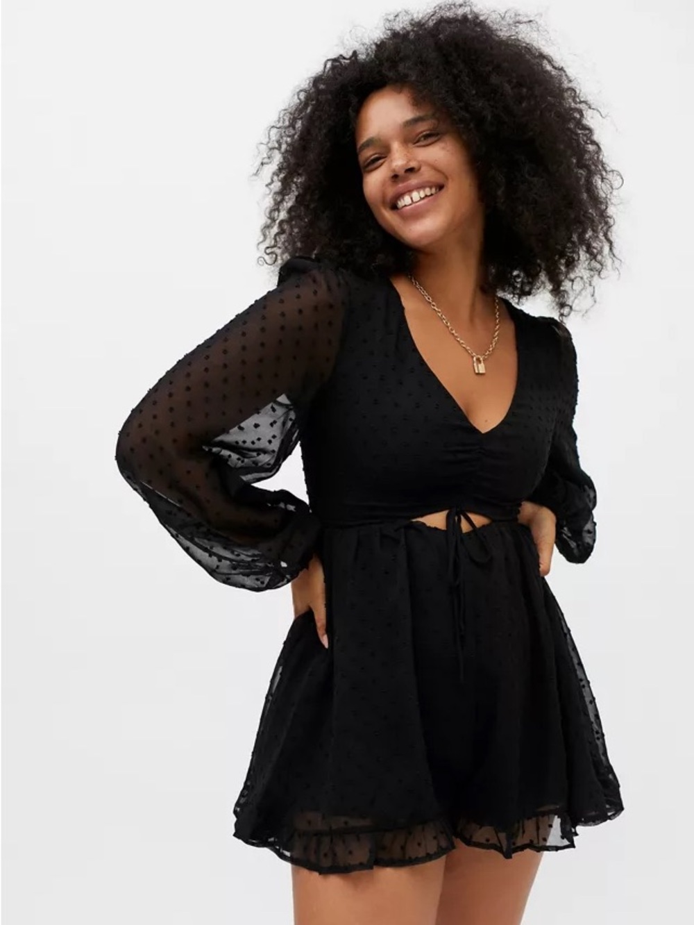 Urban Outfitters Sheer Swiss Dot Black Romper